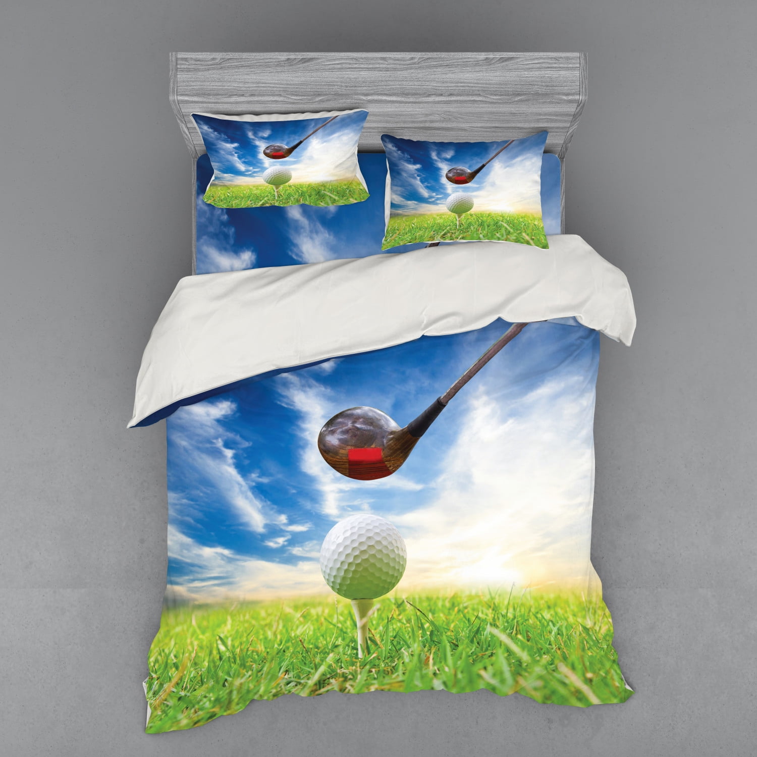 Sports Duvet Cover Set, Golf Club Themed Macro Photography Print of