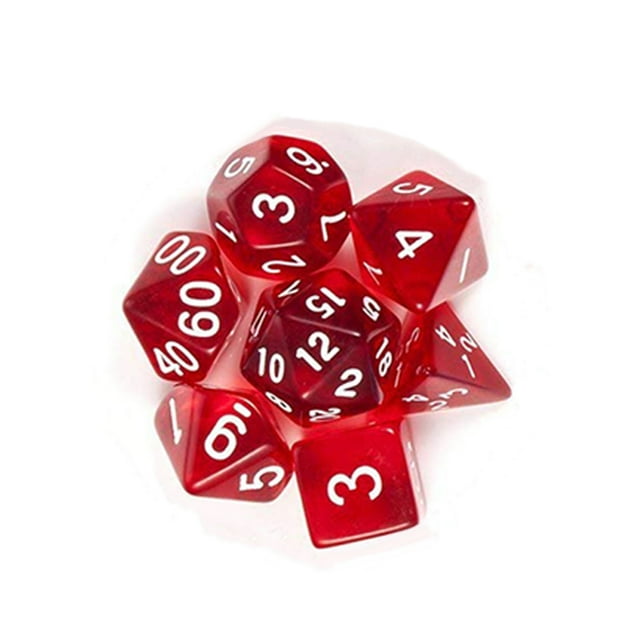 7Pcs/Set Translucent Polyhedral Dice Set for Dungeons Dragons Pathfinder D&D RPG (D4 D6 D8 D10 D12 D20 D%) red