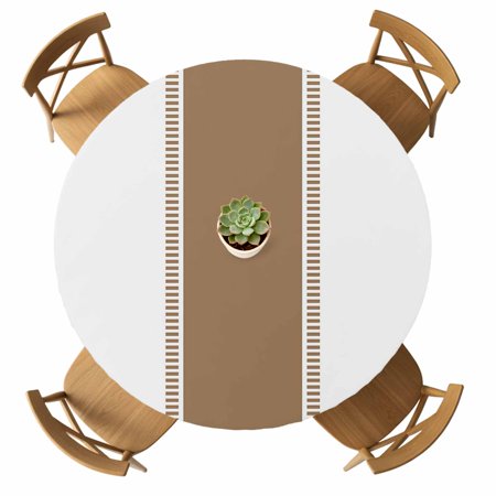 Round Fitted Tablecloth with Elastic Brown Stripe Tablecloths Waterproof Oil Proof Farmhouse Table Cover for Kitchen Dinner Holiday Party Picnic Fits Tables up to 36 - 44 Diameter