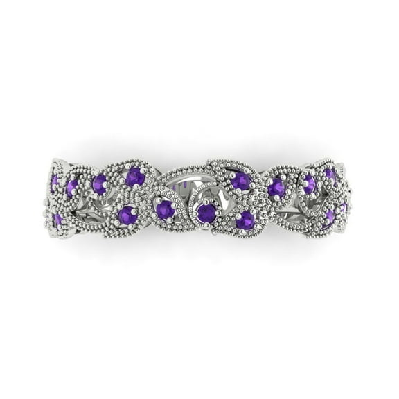 0.17 ctw Wedding Band for Women - 18K White Gold Natural Amethyst Stackable Eternity Ring