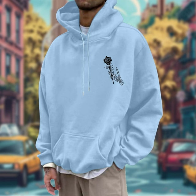WILLBEST Sudaderas Deportivas para Hombre, Moda Informal, Jersey con Estampado De Rosas, Sudadera con Capucha De Manga Larga Mediana