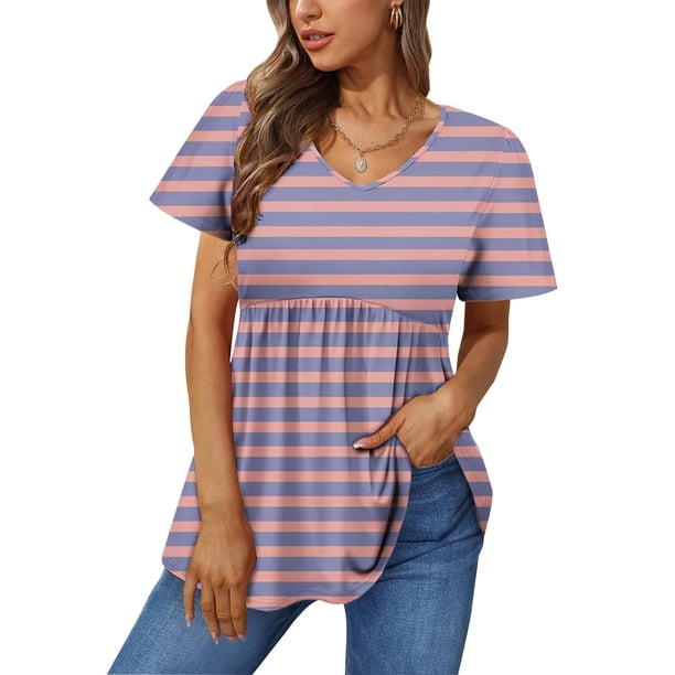 Fiudx Liquidación de Ofertas Flash Top Casual de Manga Corta con Cuello En V y Estampado Degradado para Mujer
