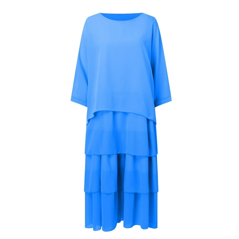 dresses made of polyester Women 3/4 Sleeve Maxi Dress Polyester Layered Dubai Outfits