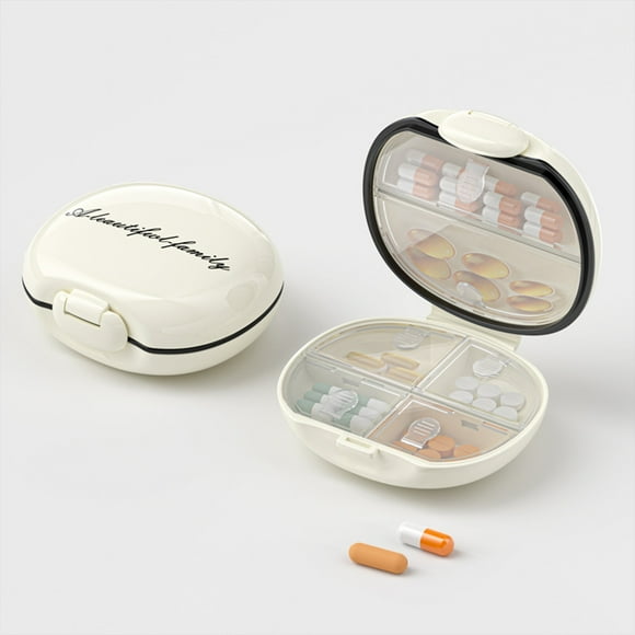 Portable Pill Organizer, EDHITNR Compact Travel Medicine Box, 6 Compartment Sealed Moistureproof Daily Pill Case for Tablets, Beige