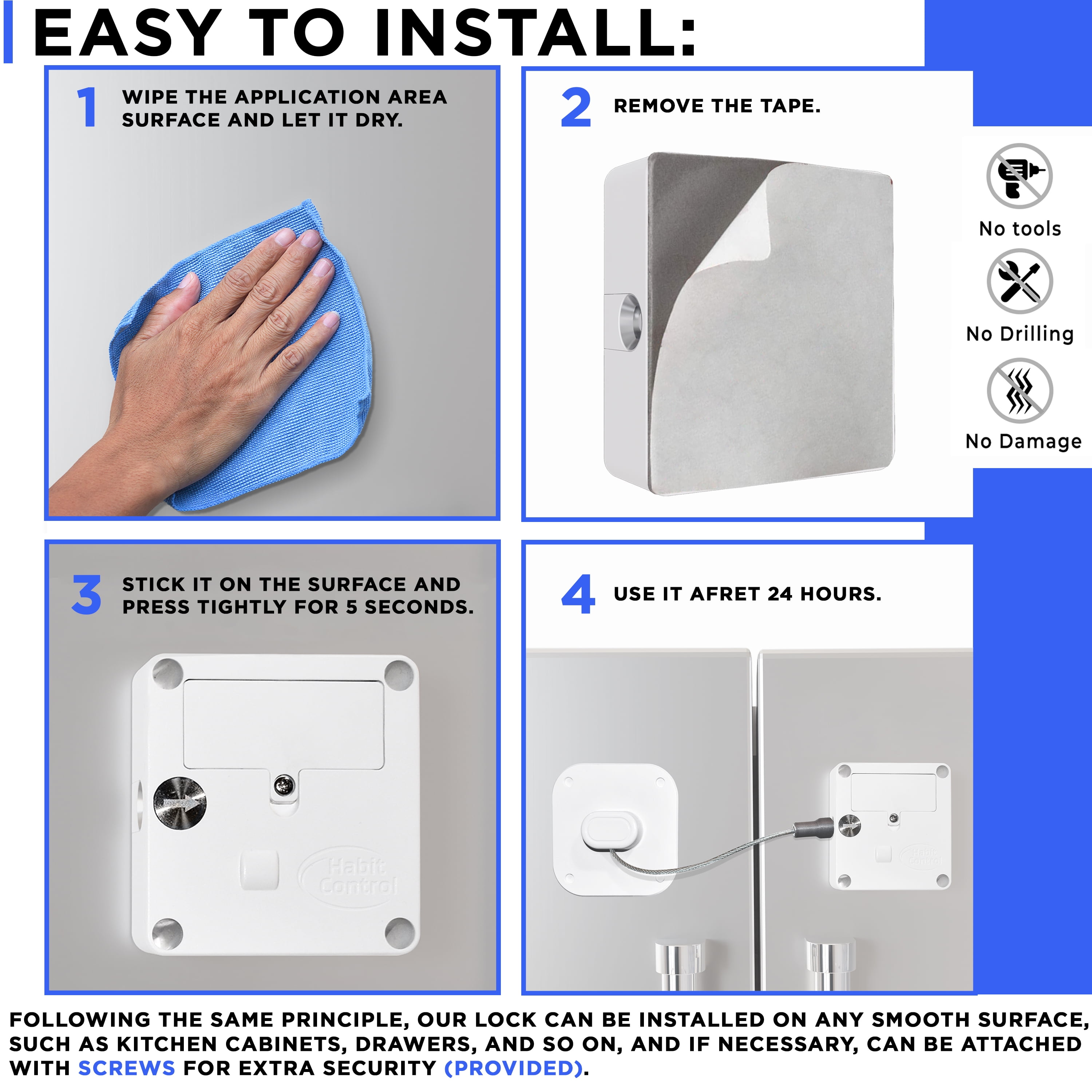 Habit Control Smart Lock - App-Controlled Access for Snacks, Food & Alcohol - 3-in-1 Modes: Timer, Schedule & Simple Lock - For Refrigerators, Cabinets, Drawers, Cupboards
