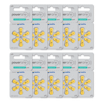 Power One Zinc Air Hearing Aid Batteries (Yellow) Size 10 Pack of 60