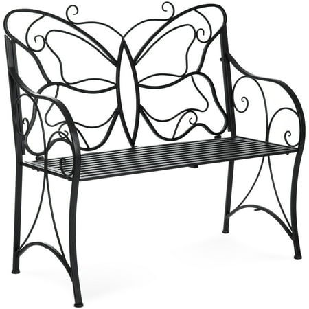Best Choice Products 40-inch 2-Person Decorative Metal Iron Patio Garden Bench Outdoor Furniture for Front Porch, Backyard, Balcony, Deck with Elegant Butterfly Design, Curved Armrests, (Best Material To Build A Deck)