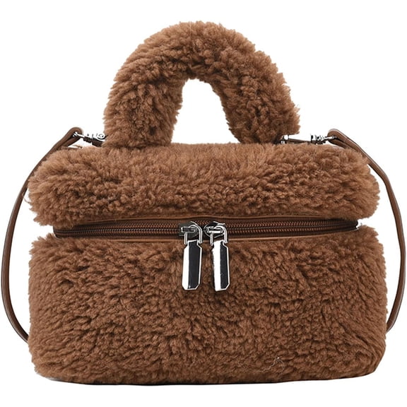 Sunyuer Women Faux Fur Handbag, Soft Plush Mini Bag, Cute Fluffy Top Handle Purse with Detachable Adjustable Strap, Fashion Shoulder Crossbody Bag for Fall Winter