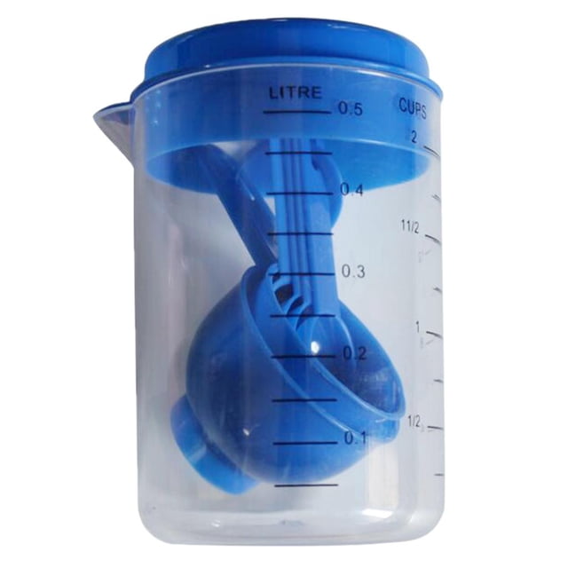 de cucharas medidoras de plástico azul de 6 piezas, cuchara líqui y seca, cucharas medidoras de cocina para hornear, cocinar para alimentos perfecl Cuchara medidora y taza