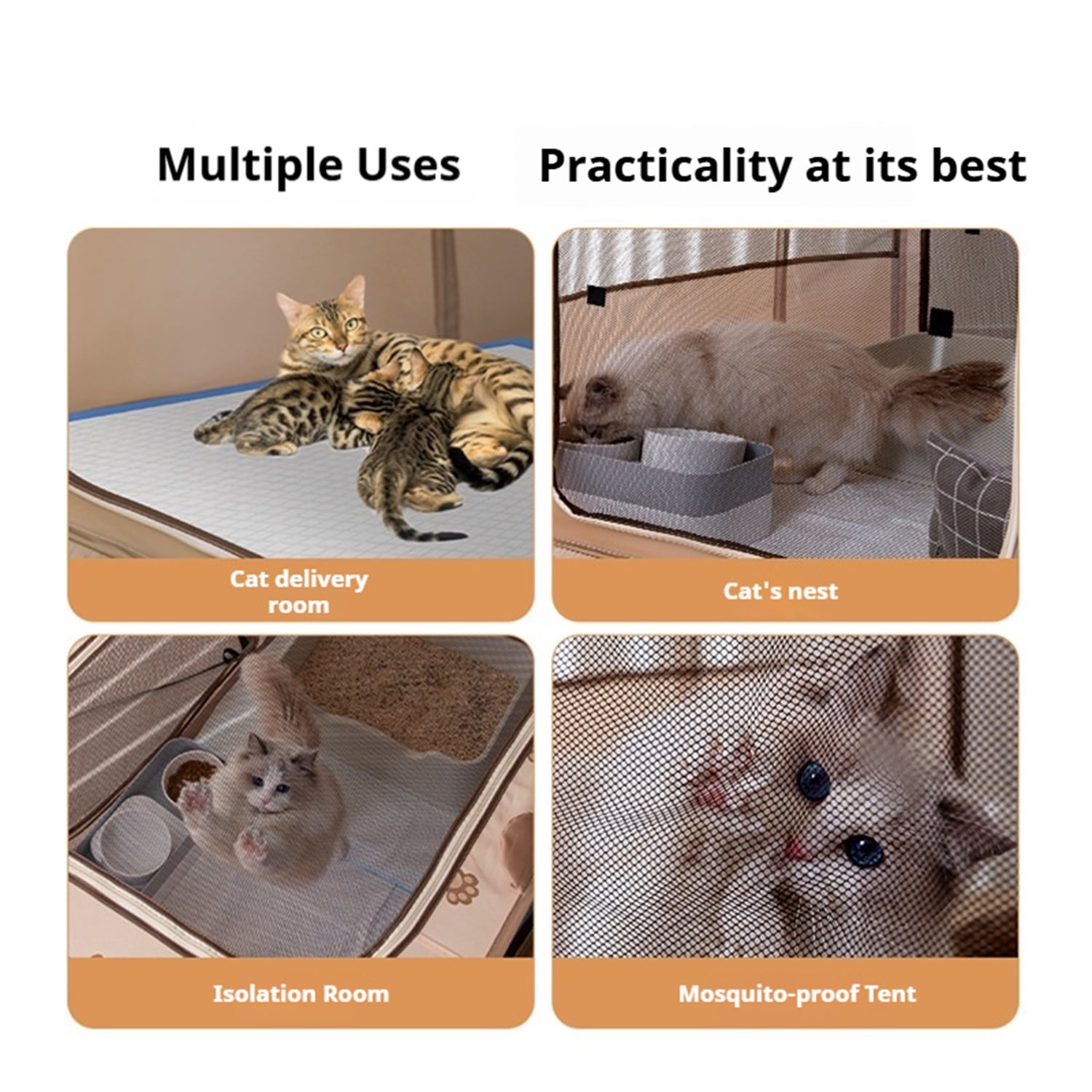Foldable Cat Delivery Room, Portable Pet Whelping Tent for Cat Birth & Puppy, Rectangular Space-Saving Cat Nest with Breathable Mesh & Sunroof (M/L/XL/XXL)