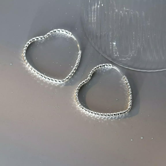 K-KED 925 Sterling Silver Heart Huggie Hoop Earrings 30 mm Women