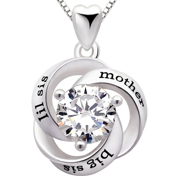 ALOV Jewelry Sterling Silver mother, big sis, lil sis Love Cubic Zirconia Pendant Necklace