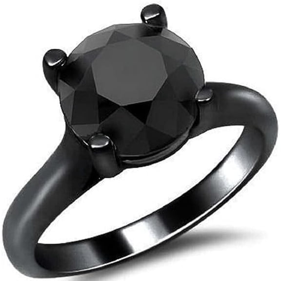 beryl_creation 0.50 Ct Round Cut Black Diamond Solitaire Engagement Wedding Ring 14K Black Gold Plated 925 Sterling Silver For Women's -8
