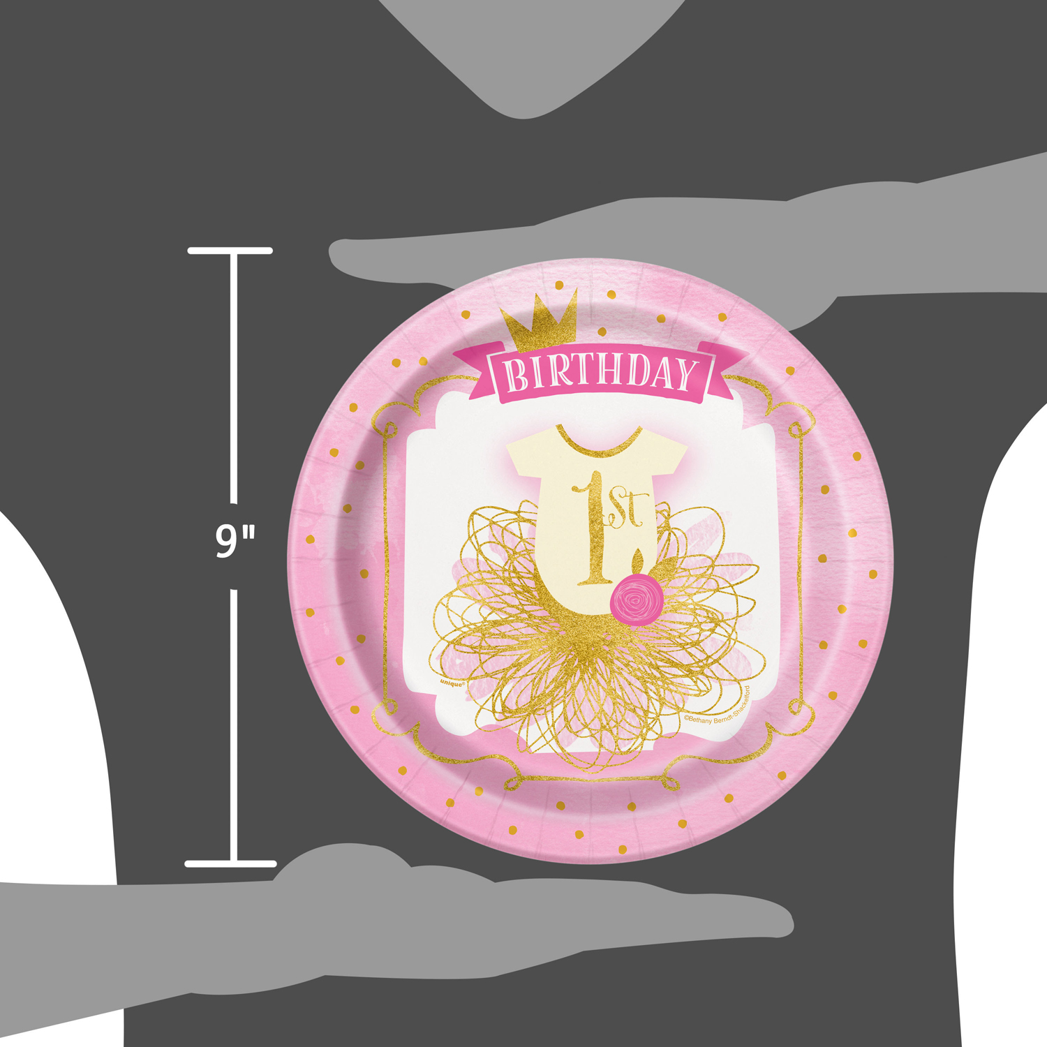 9" Pink and Gold Girls First Birthday Party Plates, 8ct - image 2 of 4