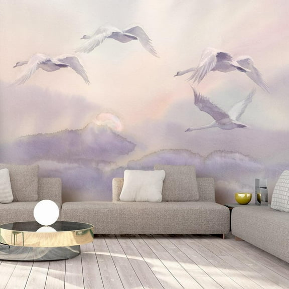 Tiptophomedecor Animal Wallpaper Wall Mural - Flying Swans