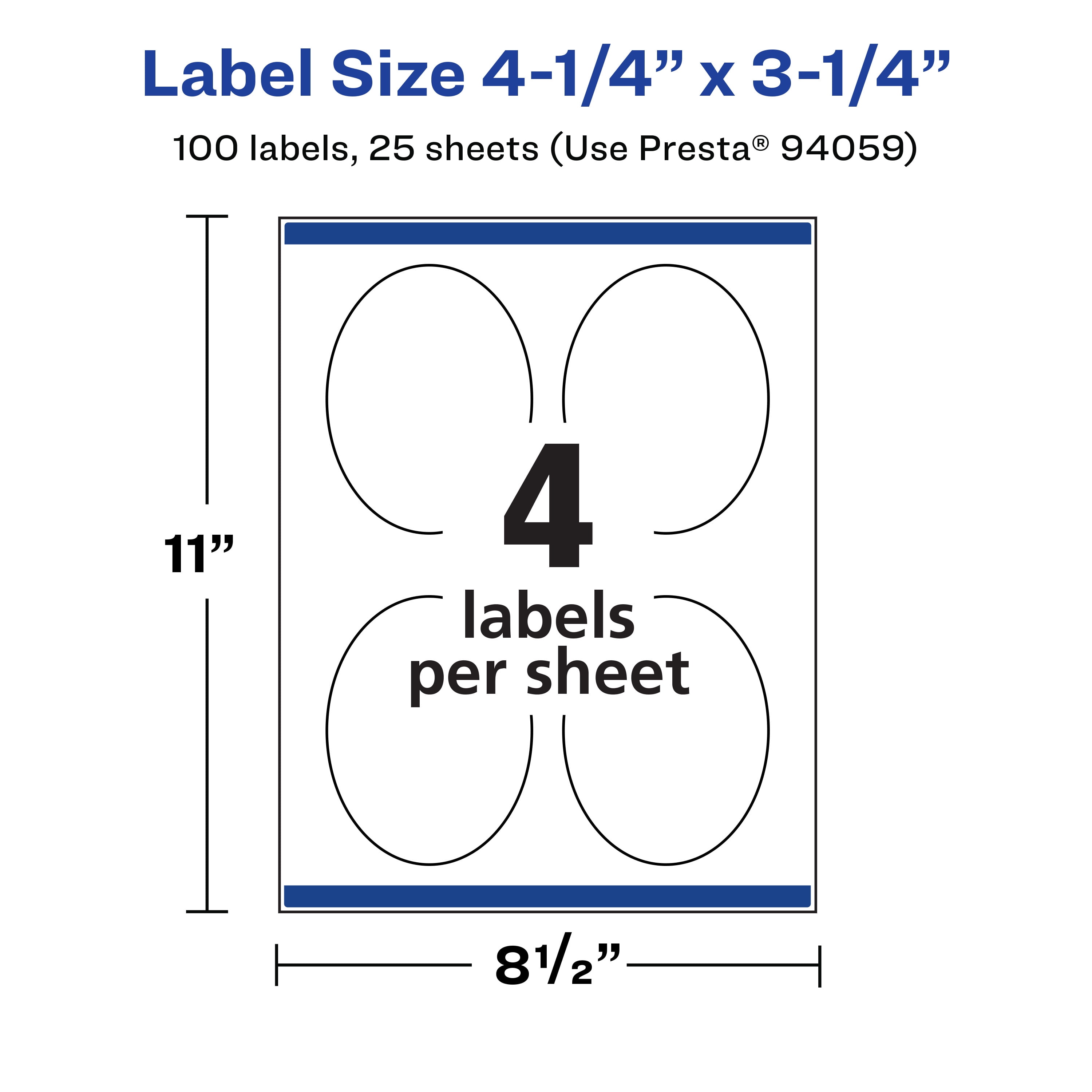 Avery Matte White Oval Labels, 4.25" x 3.25", 100 Labels