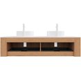 thumbnail image 6 of 60" Bathroom Vanity with Double Sink, Floating Bathroom Vanities with Ultra-Thin Ceramic Basin and Marble Top, 2 Large Soft-Closing Storage Drawers, Pre-Assembled Cabinet, Nature Wood, 6 of 7