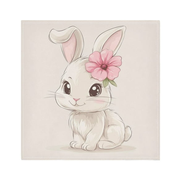 Satin Polyester Napkins - 20x20 InchSingle-Sided Printed Napkins, 1-Piece/4-Piece/6-Piece Set, DIY Personalized Table Setting，Cute Kawaii Baby Bunny