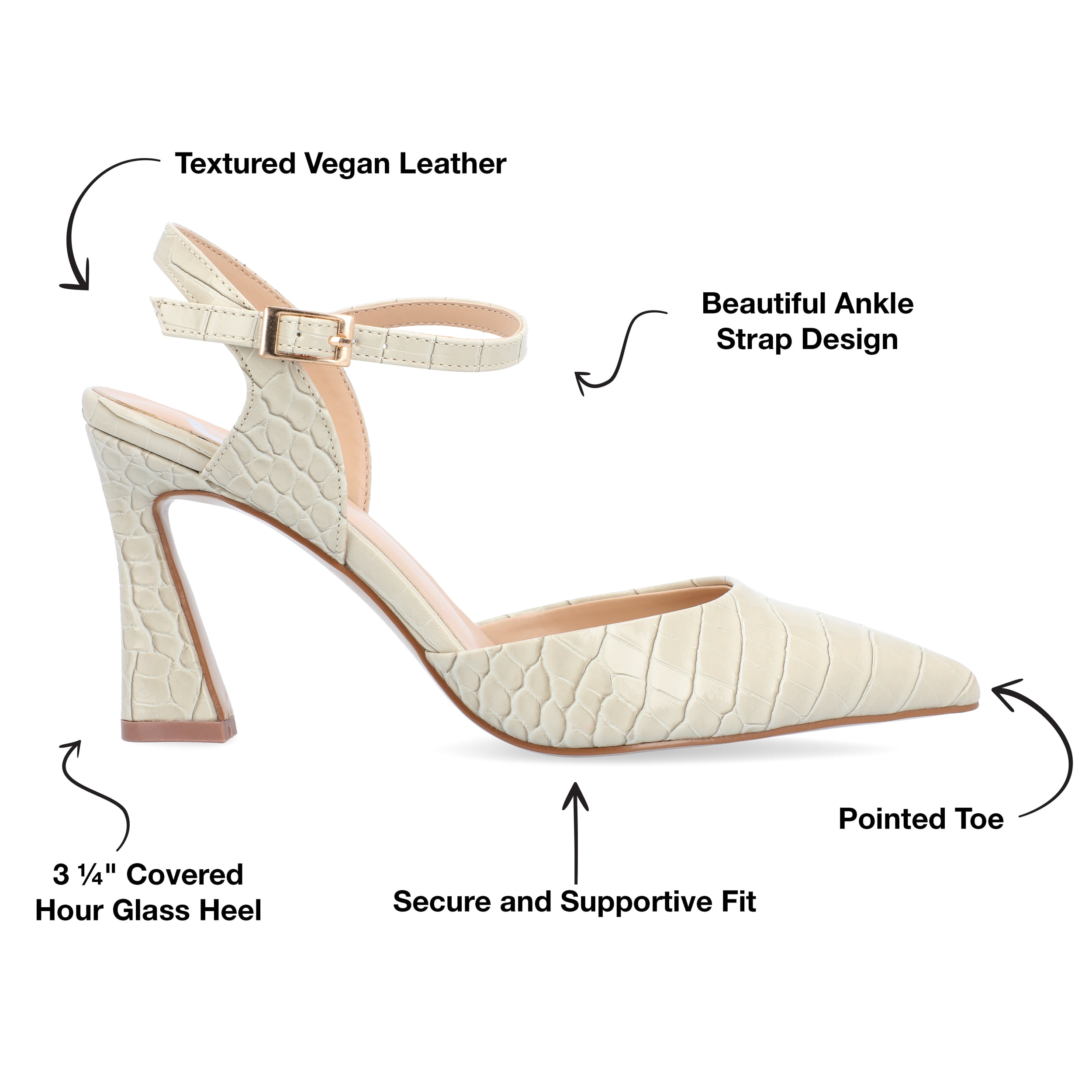 Journee Womens Nixey Croco Texture Buckle Pointed Toe Pumps, Widths Available