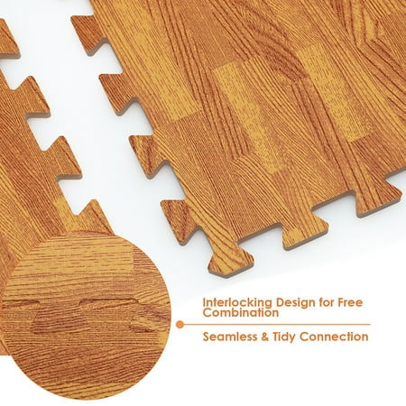 mats foam inch 12pc interlocking costway grain tiles printed floor wood