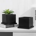 thumbnail image 5 of MyGift Set of 2 Square Matte Black Ceramic Planter Pots with Saucers, 5 of 7