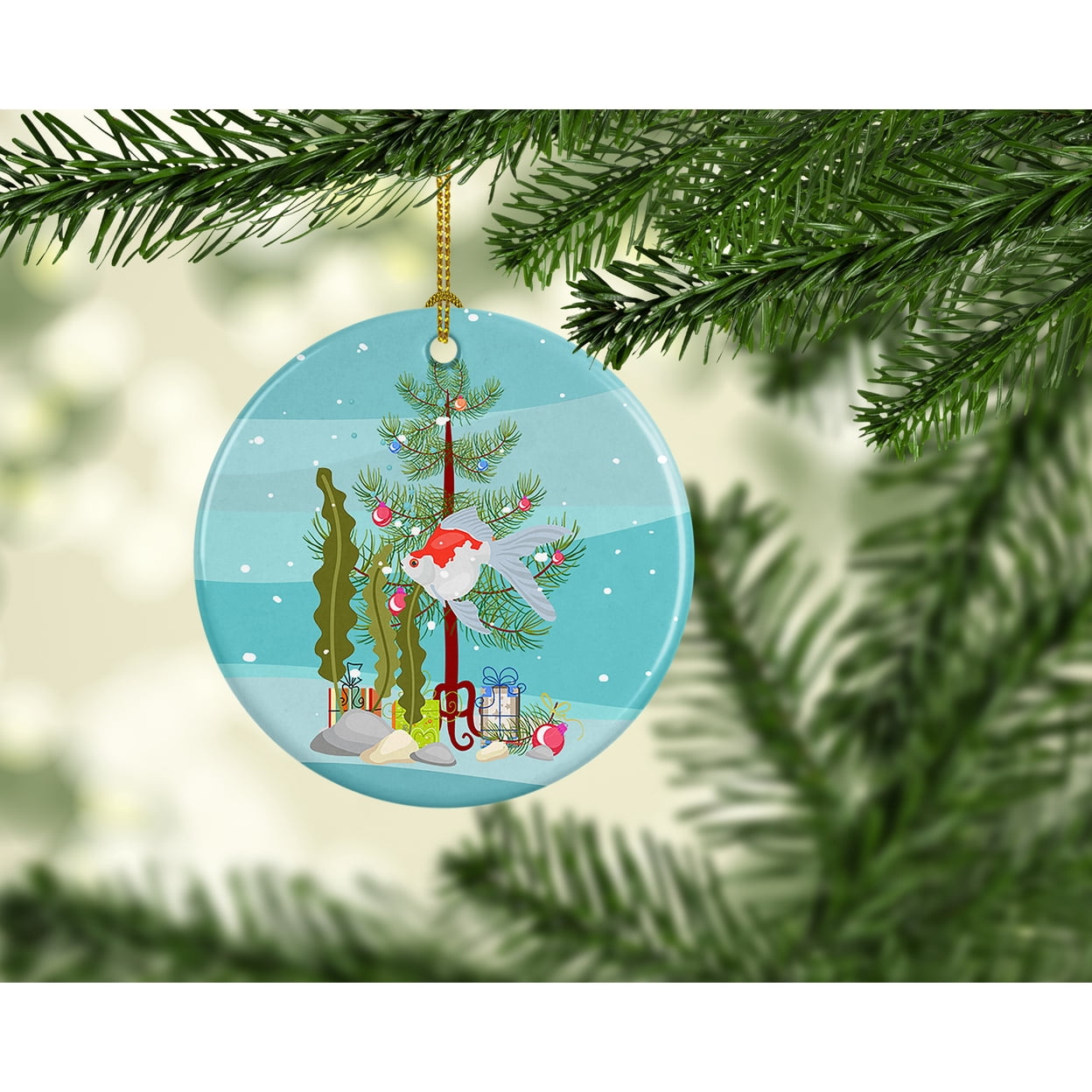 Tamasaba Goldfish Merry Christmas Ceramic Ornament 2.8 in x 2.8 in