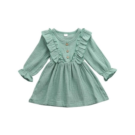 

BrilliantMe Toddler Kids Baby Girls Long Sleeve Ruffle Party Princess Button Tutu Dresses Infant Clothes