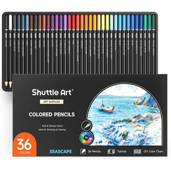 Shuttle Art 36 Colored Pencils, Seascape Themed Colored Pencils for Adult Coloring, Soft Core Color Pencils, Coloring Pencils for Adults Kids Artists Beginners Drawing Coloring Sketching