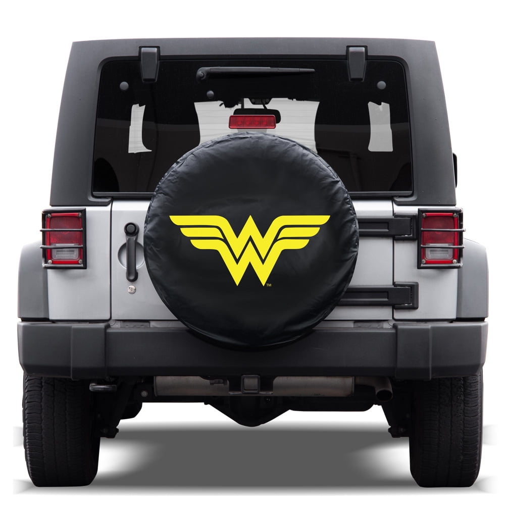 Wonder Woman Design Tire Cover for Jeep Wrangler (1987-2019 JK, JL, CJ,  YJ,& TJ) - All Weather & Snug Custom Fit w/ Elastic Band 