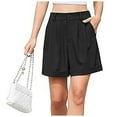 thumbnail image 5 of Bysome Womens Shorts Casual Summer Dressy Casual Elastic Waist Wide Leg Suit Tailored Shorts Comfy Elagant Work Trouser Shorts Black L, 5 of 9