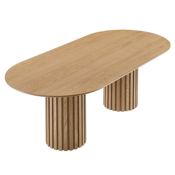 Maklaine Contemporary 95" Oval MDF and Wood Dining Table in Oak