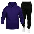 thumbnail image 2 of Men's Winter 2-Piece Set, Solid Color Long Sleeve Hooded Drawstring Sweatshirt and Sweatpants, Casual Lounge Wear For Cold Weather Comfort,Purple,M, 2 of 5