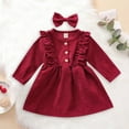 thumbnail image 2 of Sopiago Kids Toddler Baby Girl Corduroy Ruffle Long Sleeve Dress Princess Party Dress Fall Winter Skirt Outfit Red (18-24 Months), 2 of 6