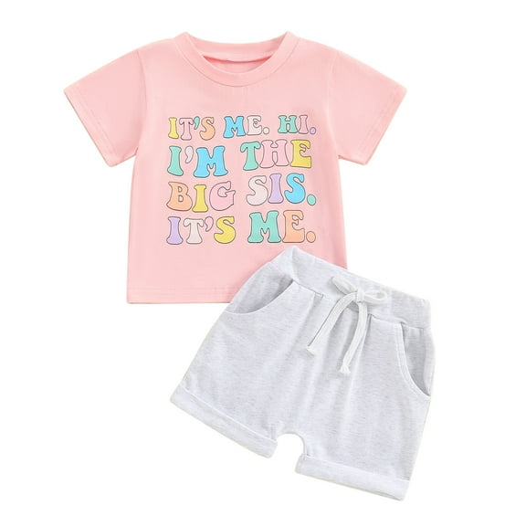 Bagilaanoe 2pcs Toddler Baby Girl Shorts Set Short Sleeve Letter Print T Shirt Tops Shorts 12M 18M 24M 3T 4T 5T Kids Casual Summer Clothes