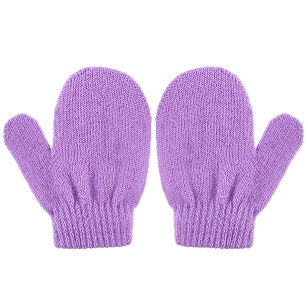 5 pares de guantes de invierno para niños, suaves, cómodos, atractivos, de amplia aplicación, ligeros, resistentes al viento, de acrílico, de punto con dedos completos para exteriores, morados.