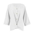 thumbnail image 4 of Inglocry Women's Linen Button Down T Shirts 3/4 Sleeve V Neck Tops Casual Summer Ladies Tees Roll Up Cotton Linen Shirt White M, 4 of 6