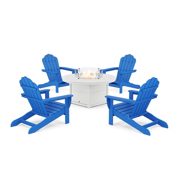 Trex Outdoor Furniture 5-Piece Monterey Bay Adirondack Conversation Set with Fire Pit Table in Pacific Blue