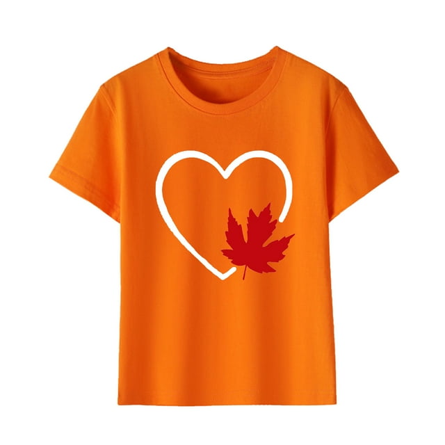 uublik T-shirt Feuille d'Érable Canadienne pour Enfants, Manches Courtes, Hauts d'Été pour Enfants, T-Shirts à Col Rond, T-Shirts Mode 3T-10, Orange