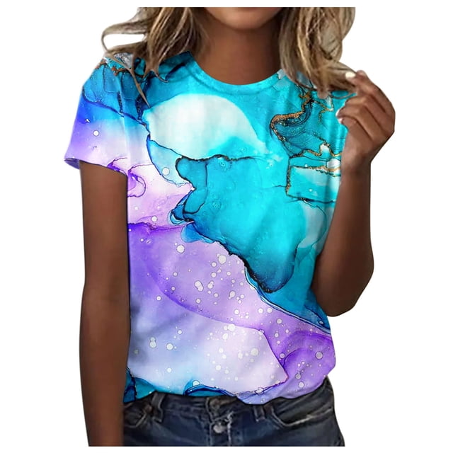 YDLCAFD Pâques T-Shirt à Manches Courtes Imprimé Coloré pour Femmes Printemps Été Col Rond