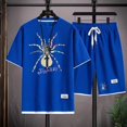 thumbnail image 3 of Conjunto deportivo informal de marca de moda de verano para hombre con pantalones cortos holgados de manga corta y cuello redondo, conjunto de dos piezas con diseño de gofre, conjunto de versión corea, 3 of 5