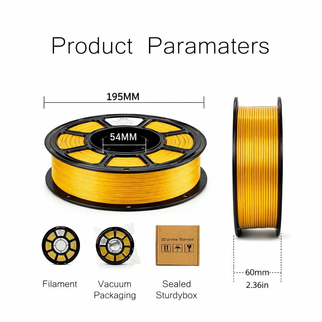 Silk PLA 3D Printer Filament, 3D Printer Filament Bundle 1.1KG 1.75mm, High-speed Printing, Neatly Arranged Lines, for Most FDM 3D Printer Bright Gold