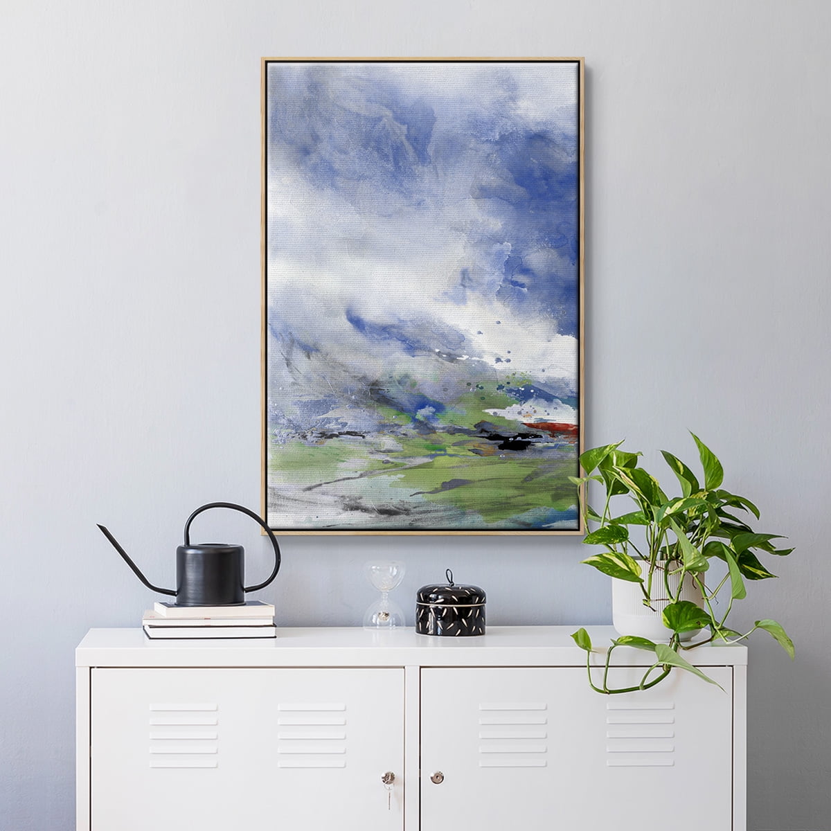 Spring Air I Framed Premium Gallery Wrapped Canvas - Ready to Hang - 27 x 41 - Natural Wood Floating Frame