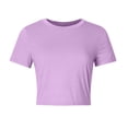 thumbnail image 4 of iHengLiXing Plus Size Womens Tops Dressy Casual Women Crop Cute Trendy Basic Tight Rounk Neck Crop Blouse Short Sleeve Crop TopS Purple S, 4 of 8