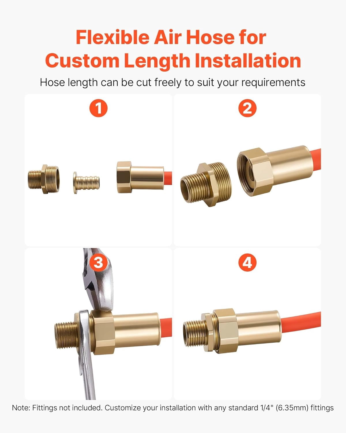 VEVOR Air Hose, 3/8'' x 250FT Hybrid Air Compressor Hose, 300 PSI Kink-Resistant Pneumatic Hoses with Three-Layer Construction for Auto & Home DIY Projetcs, All-Weather Flexibility (No Fittings)