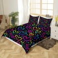 thumbnail image 3 of Hippie Love Heart Bedding Set Full Black Pink Blue Comforter Cover, Rainbow Polka Dots Bed Set Kawaii Cute Hearts Duvet Cover, Girly Glowing Neon Heart Quilt Cover Cozy Soft (Zipper Closure), 3 of 5