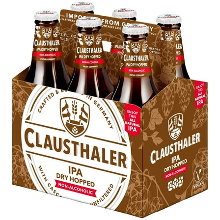 Clausthaler IPA Non-Alcoholic Imported Beer, 12 Fluid Ounces, Glass Bottles, 6 Pack, 0.5% ABV