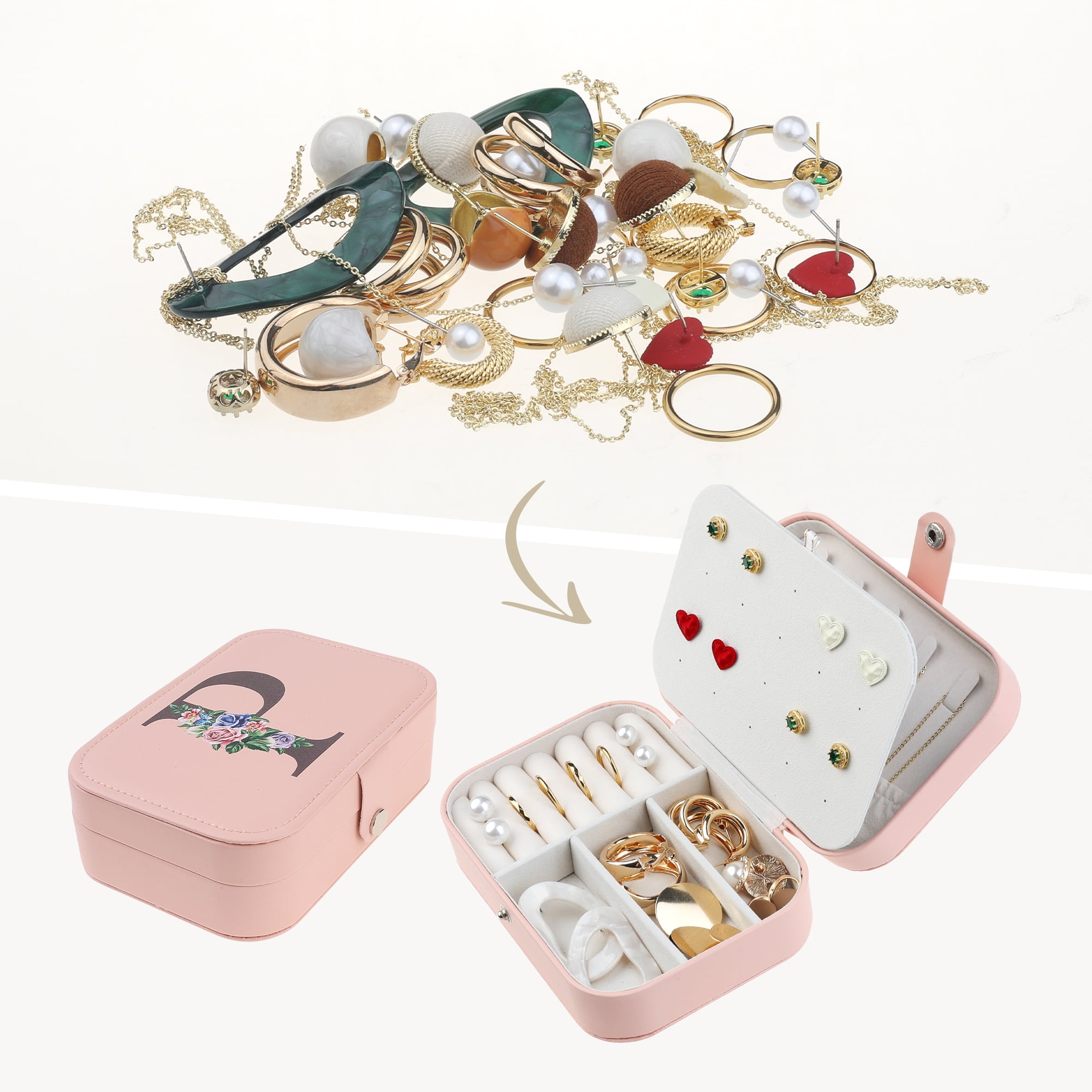 Unique Bargains Jewelry Box Small PU Leather Jewelry Organizer Case Storage Display Holder Pattern P