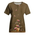 thumbnail image 5 of Summer Saving Wycnly Womens Tops Dressy Casual Going out Vintage Loose Fit Comfy Breathable Pullover Tees Shirts Summer Short Sleeve Round Neck Tops Floral Blouse Brown m, 5 of 5
