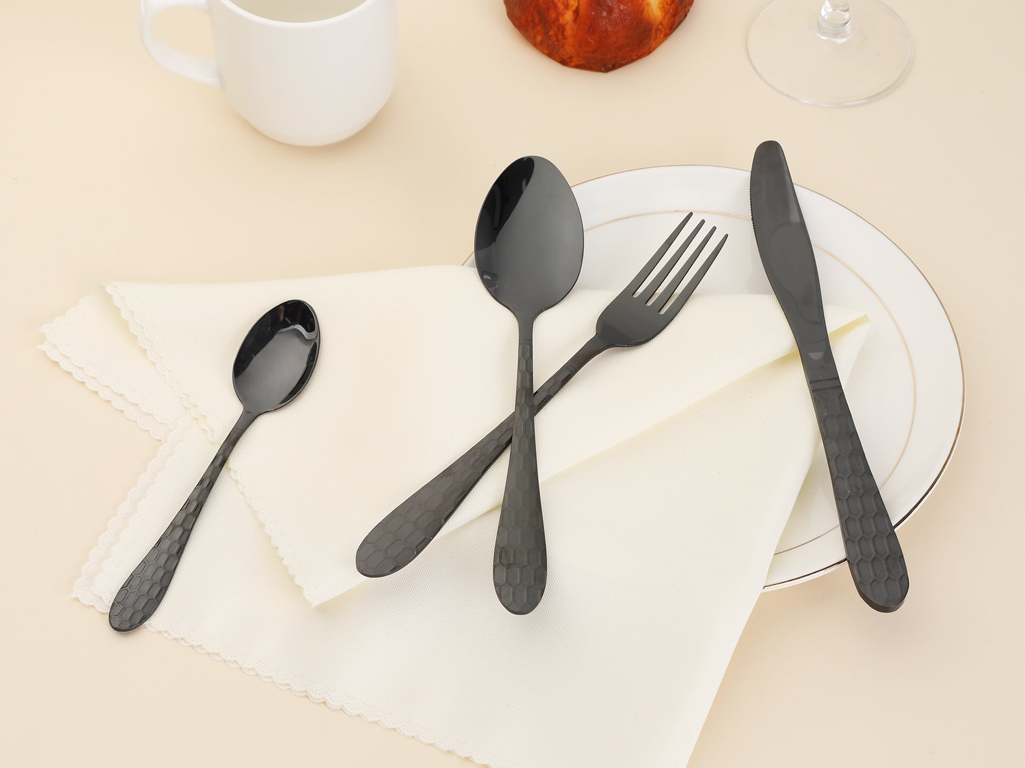 Unique Bargains 16 Pieces Stainless Steel Flatware Set Black