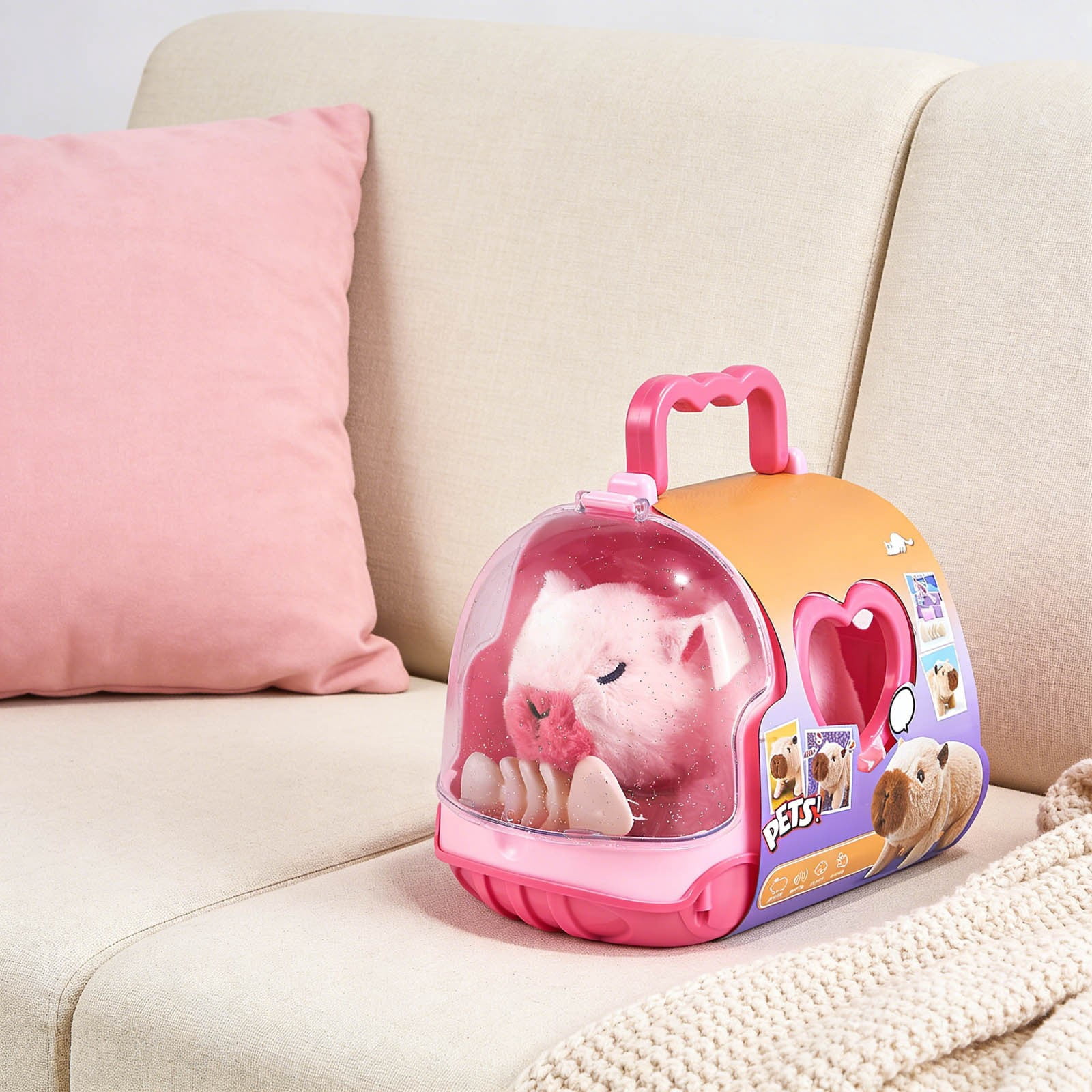 Interactive Electronic Pet Robotic Capybara Plush Toy Battery Operated Animated Stuffed Animal with Portable Pet Carrier Lifelike Motion Soothing Sounds for Kids Birthday Gifts Sensory Play